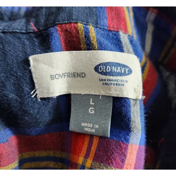 Old Navy Classic Boyfriend Henley Popover Top Shirt in Navy Tartan Size Large - Picture 9 of 10